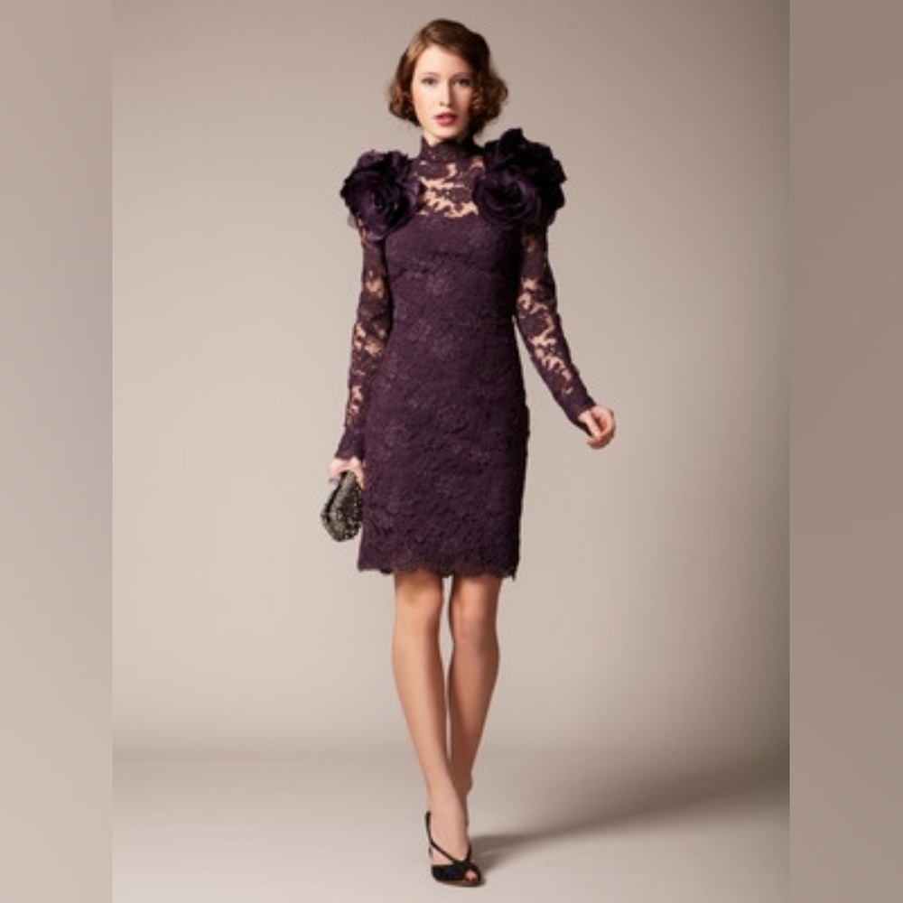 Marchesa Couture Runway Navy Lace Flower Dress Size 2